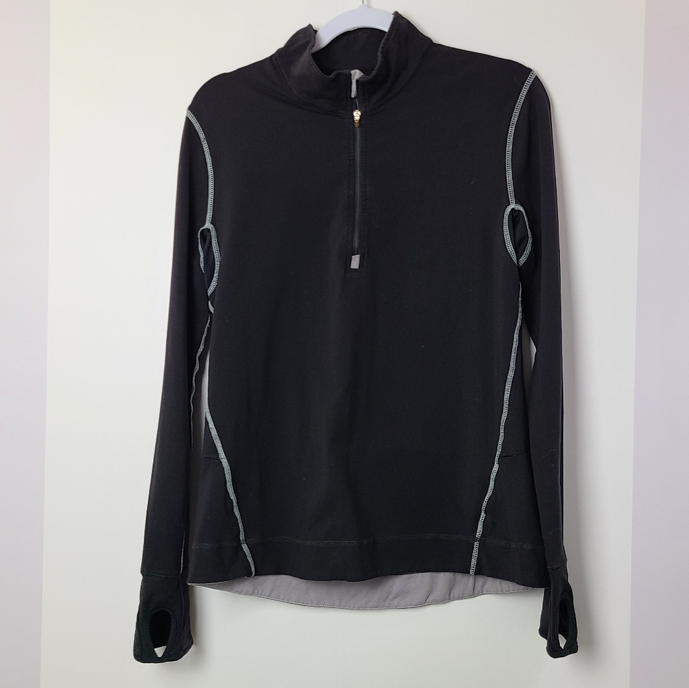 Alo Yoga women's black 1/2 zip layering neutral long sleeve pullover shirt, sz L